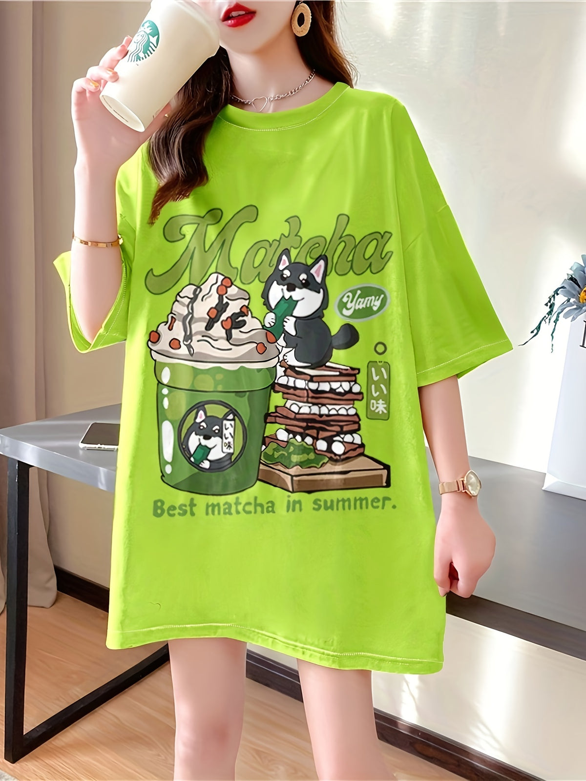 New Summer Collection of Plus-Size Loose-Fitting Stylish Cartoon Print Women'S Mid-Length Short-Sleeve T-Shirts - K136-G