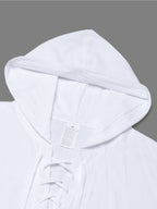Men'S Fashion Casual Linen Shirt with Hooded Design, Cross-Front Tie Detail, Left Chest Niche Vertical Rune Branding, Rich Visual Details, Suitable for Shopping, Short Trips, And Dates, Creating a Proper And Stylish Top Outfit - White