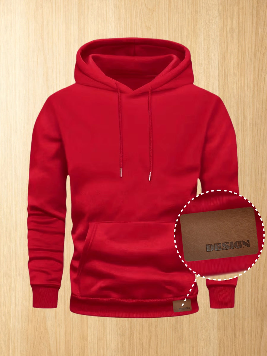 50%, 50%, Men'S Casual Pocket Ankle-Length Hooded Sweatshirt, Cuffs with Ribbed Bottom, Men'S Warm Fleece-Lined Sweatshirt for Global All-Season Base Layer - Red