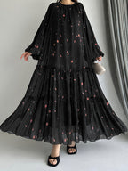 Women's Middle Eastern Muslim Chiffon Print Dress - Black