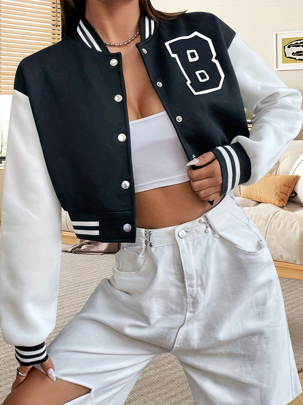Short Baseball Jacket - Black