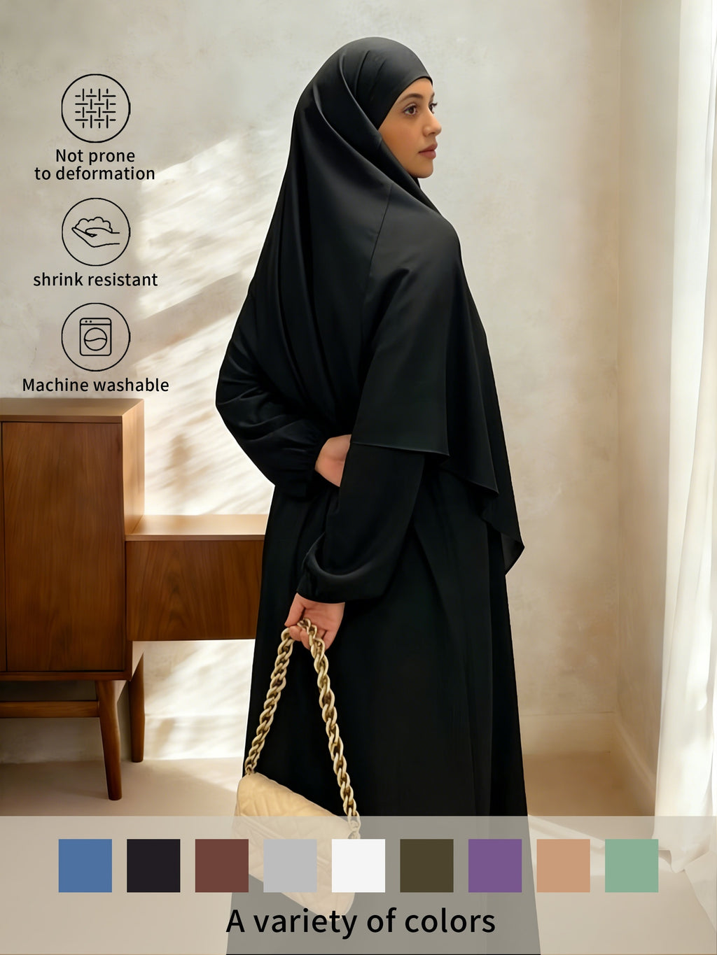 2pcs Easy Solid Abayas, Dignified Long-Sleeved Dresses, Asian Women'S Size Clothing, Elegant And Suitable for Gifting During Ramadan - Black