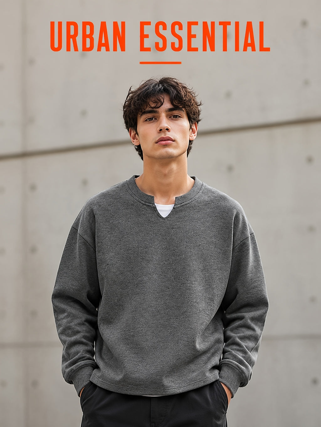 1pc Men'S Oversized Henley Notch-Neck Pullover Top, Drop Shoulder Loose Silhouette, Soft Knit Fabric, Ribbed Cuffs, Straight Hem, Minimalist Street-Inspired Long Sleeve Shirt for Daily Casual Commute Wear - heather grey