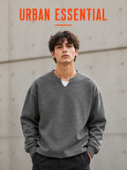 1pc Men'S Oversized Henley Notch-Neck Pullover Top, Drop Shoulder Loose Silhouette, Soft Knit Fabric, Ribbed Cuffs, Straight Hem, Minimalist Street-Inspired Long Sleeve Shirt for Daily Casual Commute Wear - heather grey