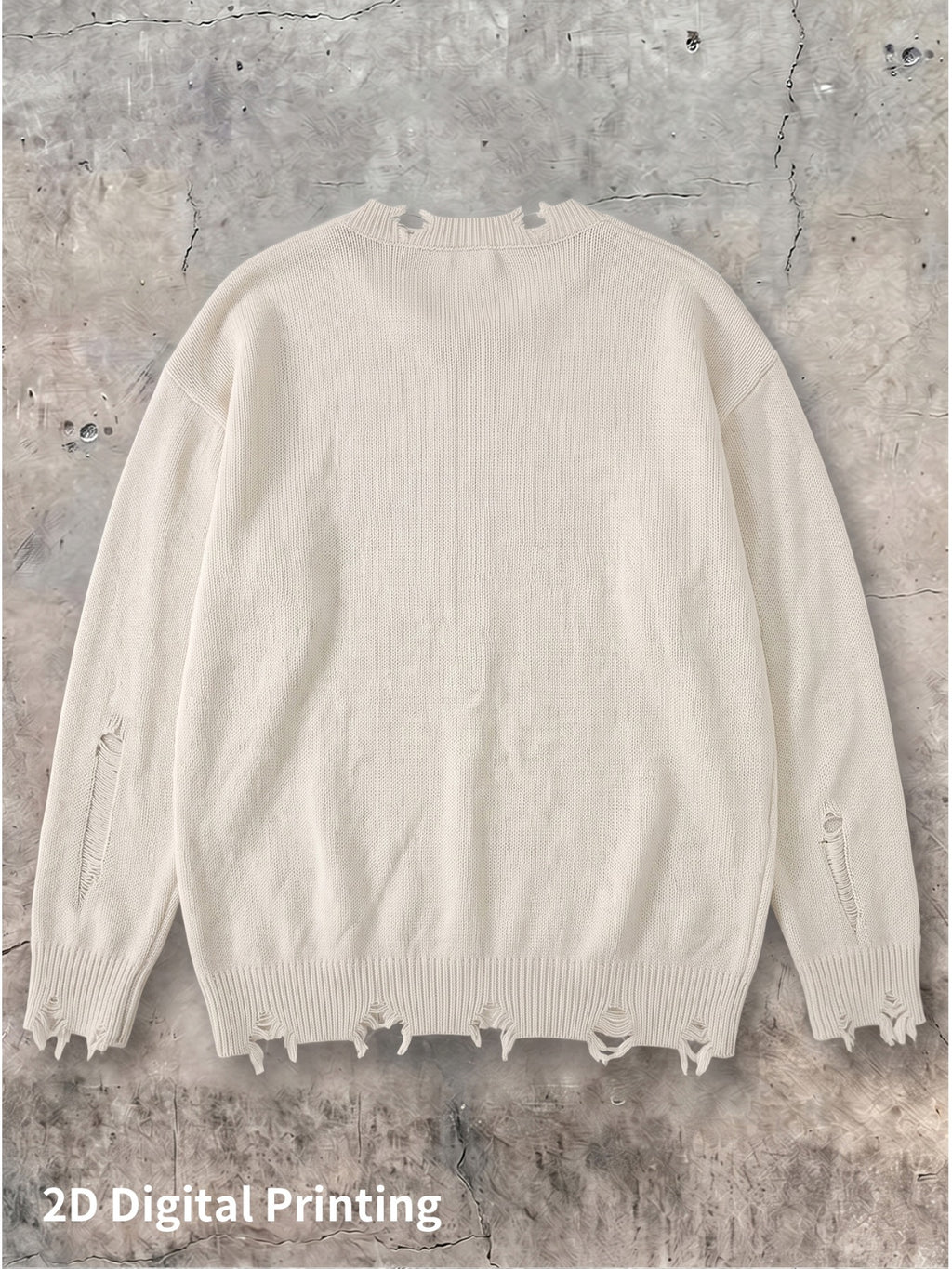 2D Digital Partial Print Men'S Long Sleeve Sweater Base Layer Outerwear Fashionable Versatile Casual Sweatshirt European Street Style Strong Design Autumn New Top Trendy Individual Pattern Cactus Skull - Off-white