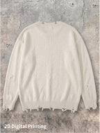 2D Digital Partial Print Men'S Long Sleeve Sweater Base Layer Outerwear Fashionable Versatile Casual Sweatshirt European Street Style Strong Design Autumn New Top Trendy Individual Pattern Cactus Skull - Off-white