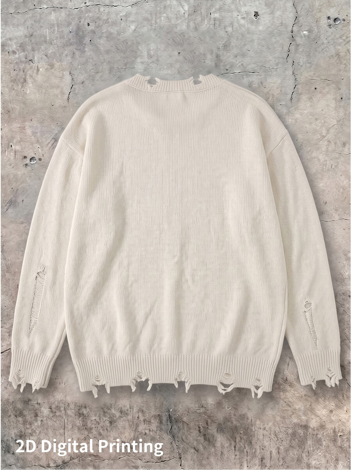 2D Digital Partial Print Men'S Long Sleeve Sweater Base Layer Outerwear Fashionable Versatile Casual Sweatshirt European Street Style Strong Design Autumn New Top Trendy Individual Pattern Cactus Skull - Off-white