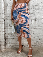Elegant Graffiti Print Hip Skirt, Spring And Summer Casual Slim Skirt, Women'S Clothing - Sepia