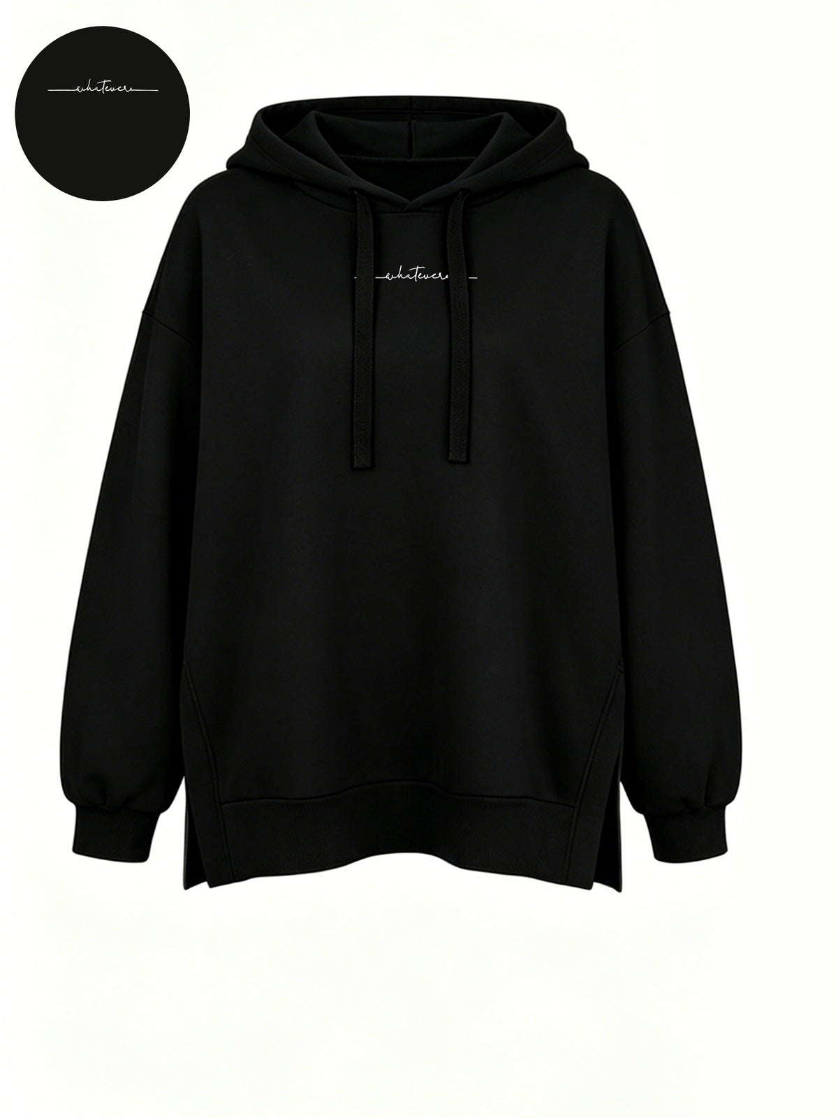 Women'S Fashion Hooded Sweatshirt for Autumn And Winter - Pattern Print Design, Side Slit Detail, Pullover Hoodie - Black