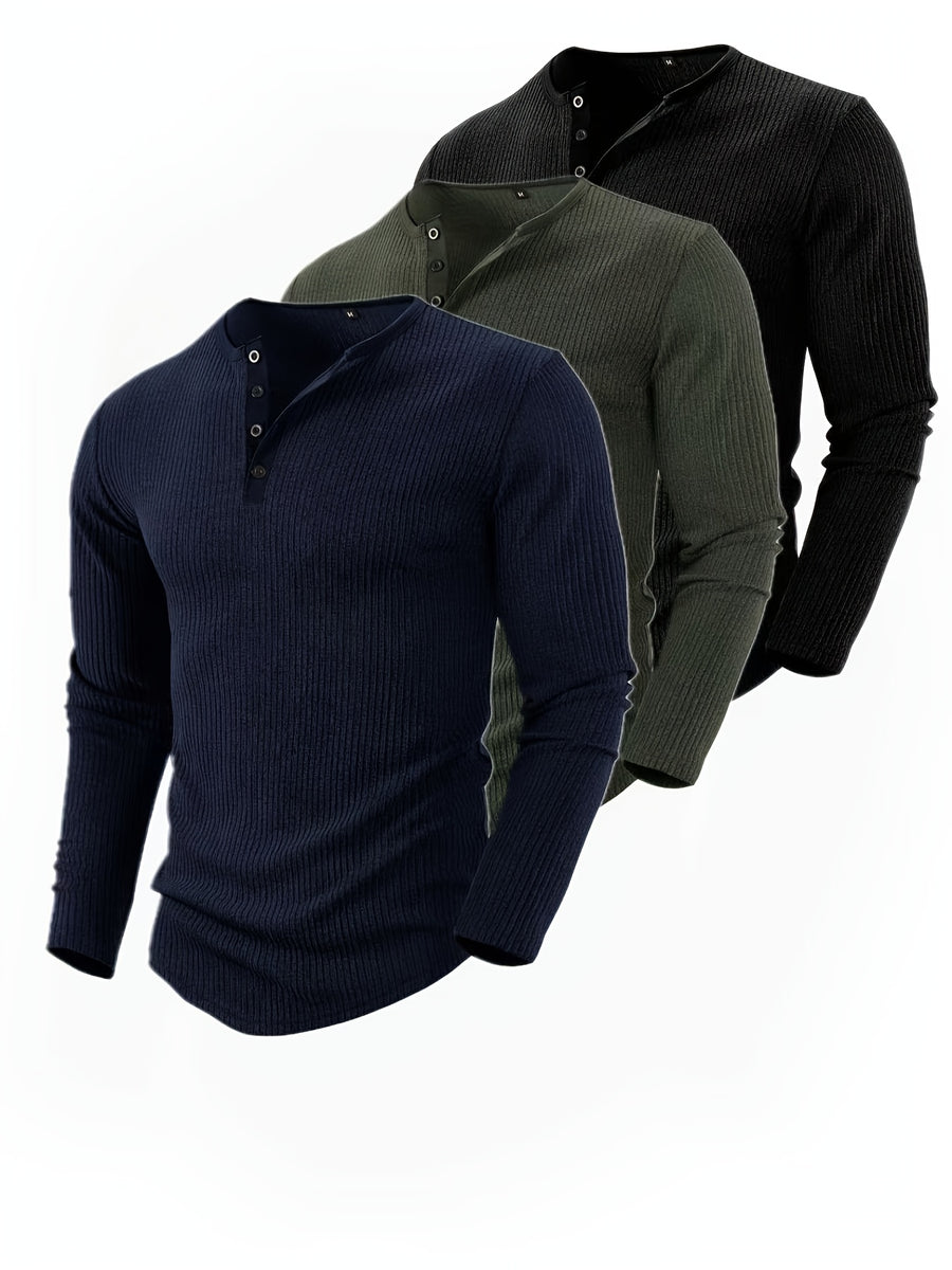 3pcs Set of New Autumn Knit Tops - Navy Blue + Army Green + Black