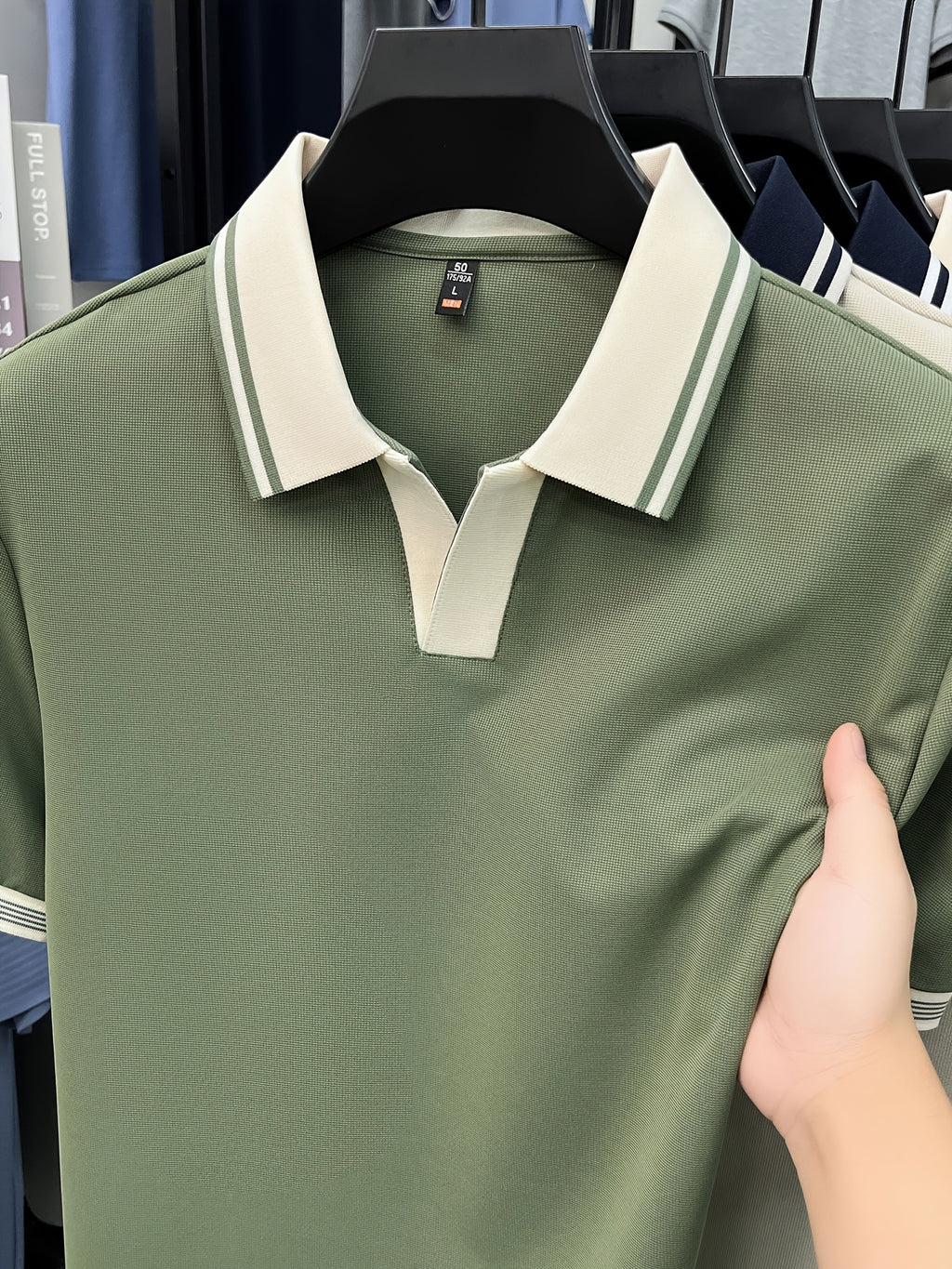 [Shule Water OBM] Summer Men'S Short Sleeve T-Shirt, Contrast Striped Cool Business Casual Versatile Top, Mid-Age Men'S Short Sleeve Collared Polo Shirt (72616) - Green