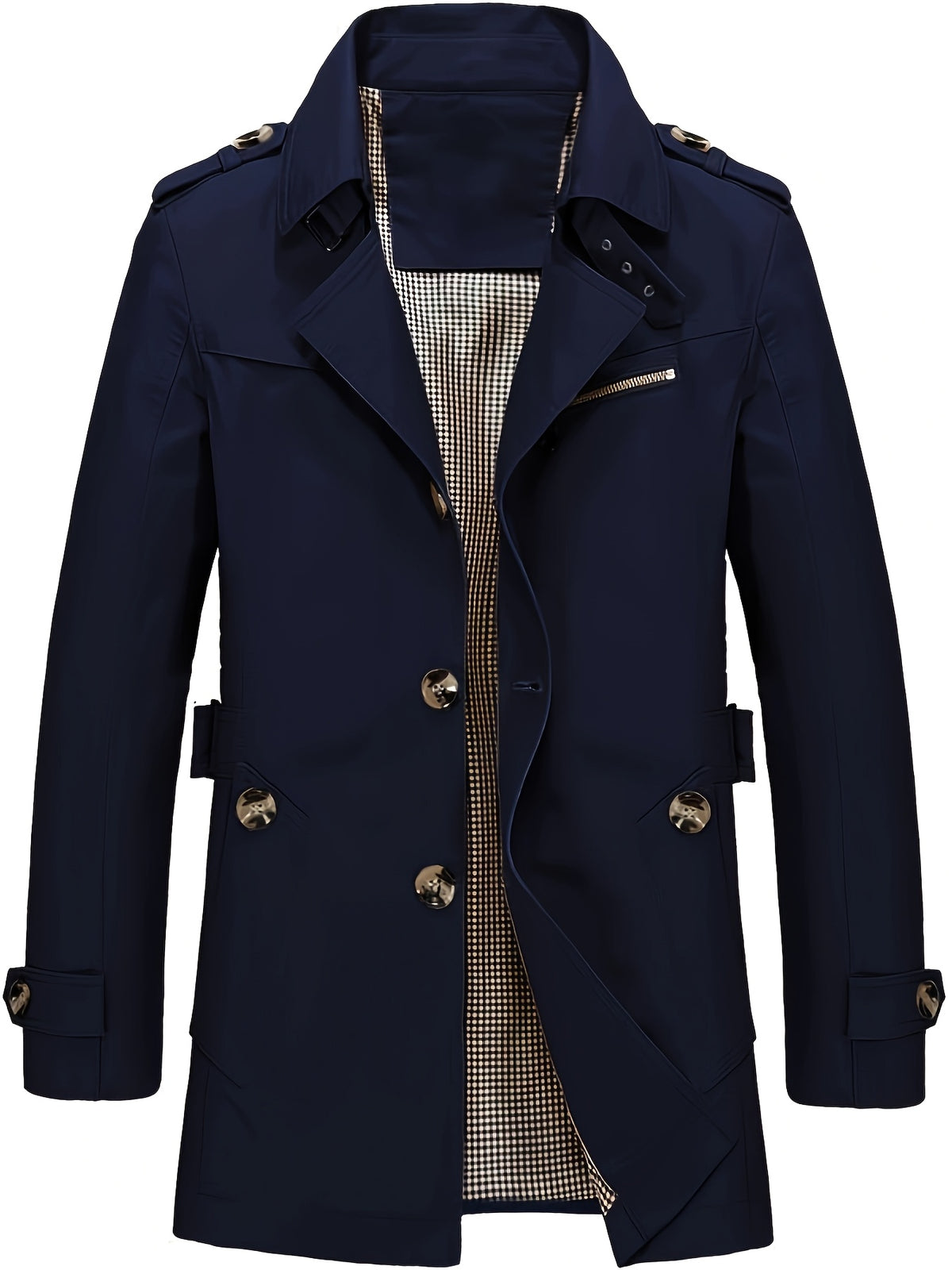 POPDOM-MEN Trench Coat - 1 Piece Men's Lightweight Jacket Overcoat, Business Windbreaker Work Jacket, Spring/Summer Fashion Casual Men's Wear, New Men's Windproof Overcoat, Suitable for Business Casual Outings - Navy Color