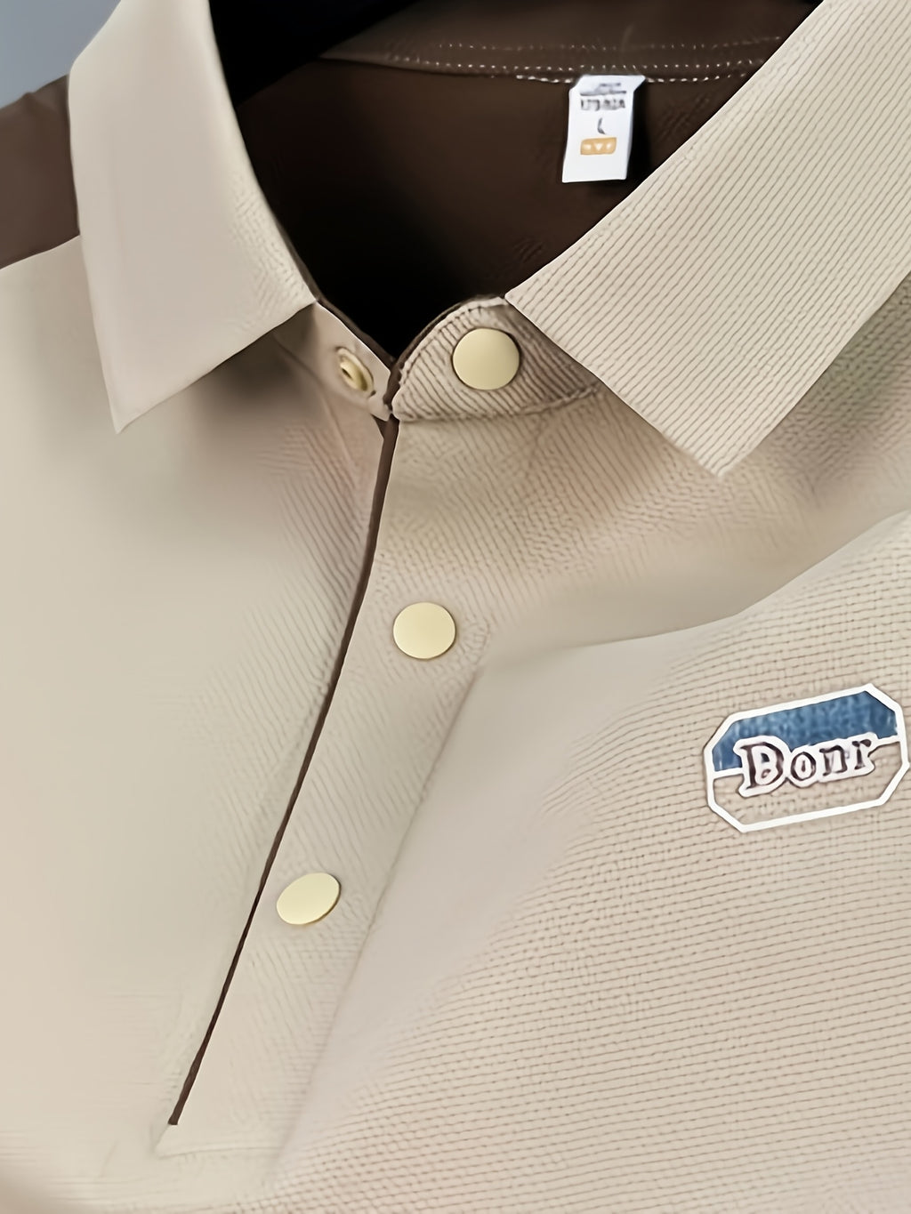 Men's Summer Lapel Polo Shirt - Contrast Color Short-Sleeve T-Shirt with Lapel Collar & Asymmetrical Hem, Breathable Business Casual Top Suitable for Work, Office, Semi-Formal Wear, Machine Washable Regular Fit - Apricot