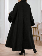 Plus Size Plush Patchwork Loose Women'S Robe, Elegant Open Front Gown, Suitable for Casual Wear - Black