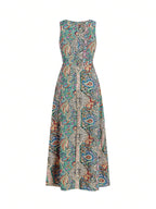 Women'S Elegant Vacation Style Floral Print Round Neck Jumpsuit - Mixed colors