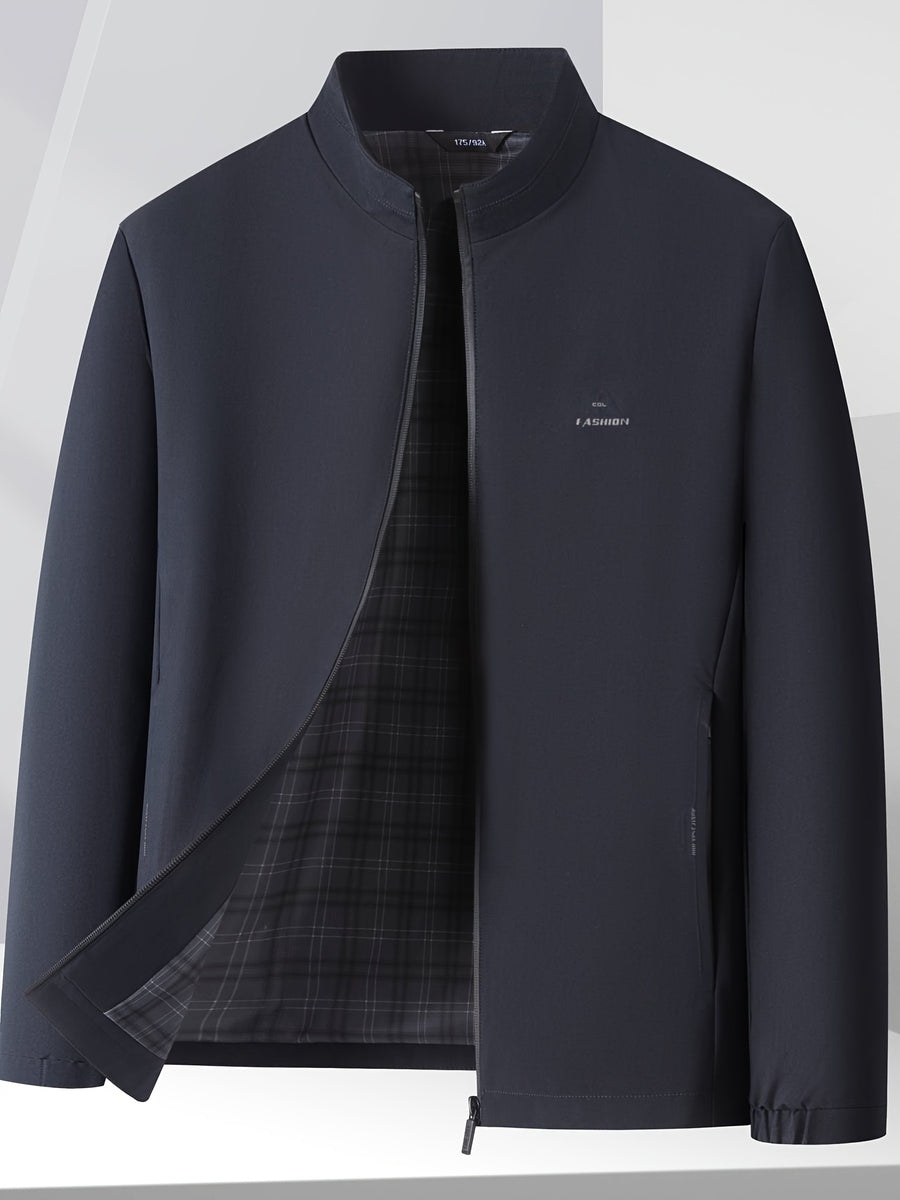 Spring Autumn Comfort Casual Coat, Minimal Solid Trendy Windproof Jacket Top for Men - Navy Color