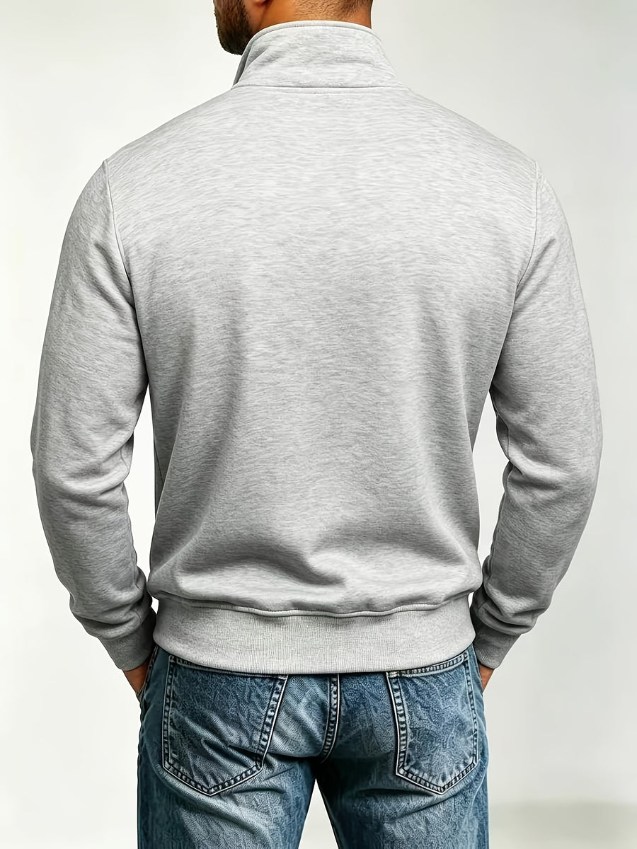 Men's Fashion Full-Zip Sweatshirt, Casual Zip-Up Stand Collar Sweatshirt, Autumn Essentials - Light Grey