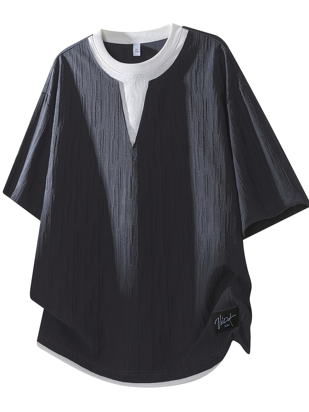 American Faux Two-Piece V-Neck Short Sleeve T-Shirt for Men, Spring Summer All-Match Trendy Couple Wear Loose Casual Short Sleeve Inner Layer, Casual Round Neck with Appropriate Neckline for Inner And Outer Wear - Grey