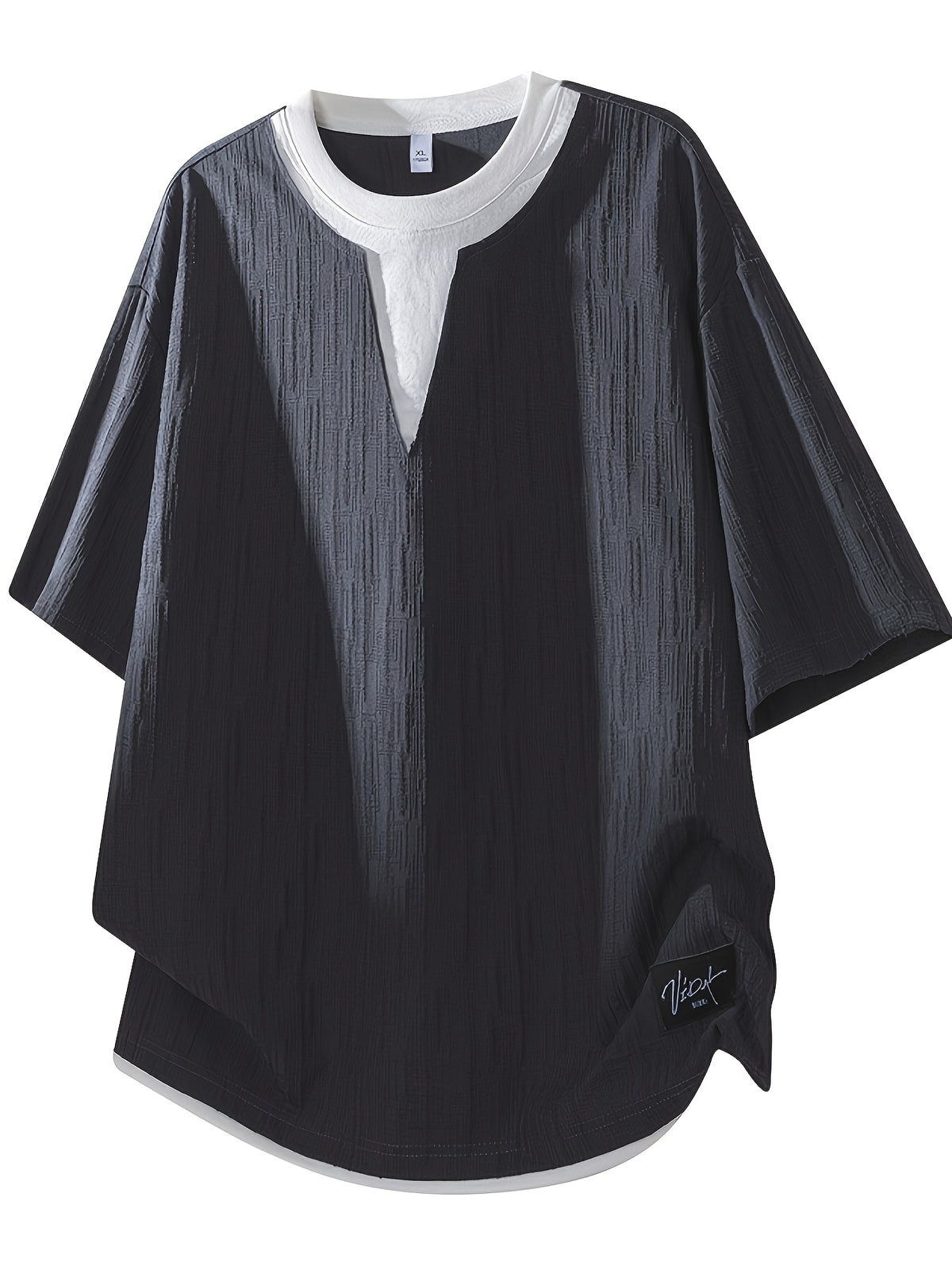 American Faux Two-Piece V-Neck Short Sleeve T-Shirt for Men, Spring Summer All-Match Trendy Couple Wear Loose Casual Short Sleeve Inner Layer, Casual Round Neck with Appropriate Neckline for Inner And Outer Wear - Grey