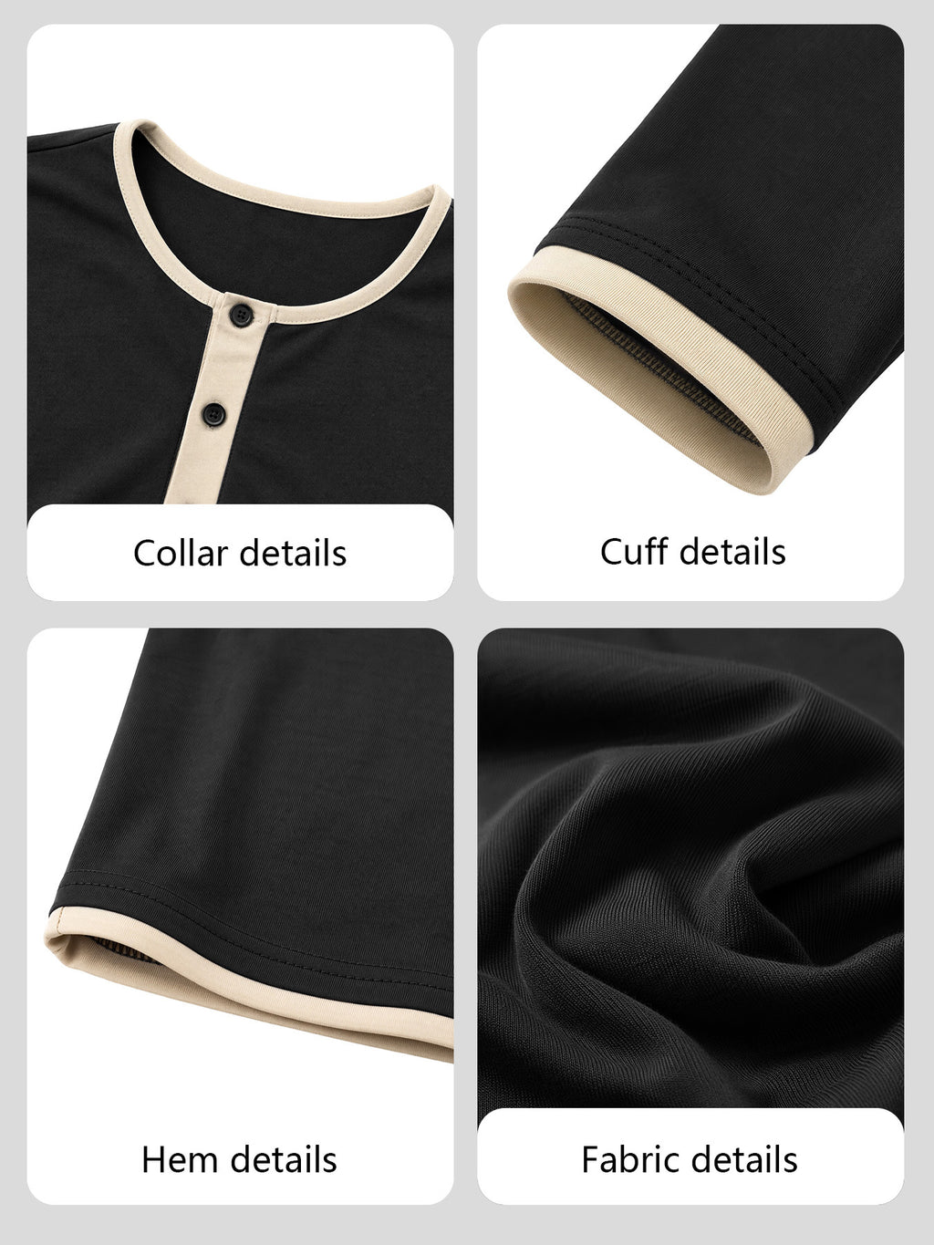 Men'S Retro Color-Block Casual Henley Long Sleeve, Spring Summer Autumn Regular Fit Fashionable Versatile T-Shirt, Solid Color, Knit Fabric, Breathable Comfortable Henley Long Sleeve, Half-Button Round Neck Design, Multiple Colors Available - Black