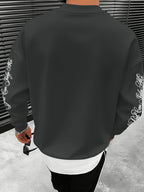 American Street Style Men's Sweatshirt, Cross Necklace Print, Loose and Versatile - Grey