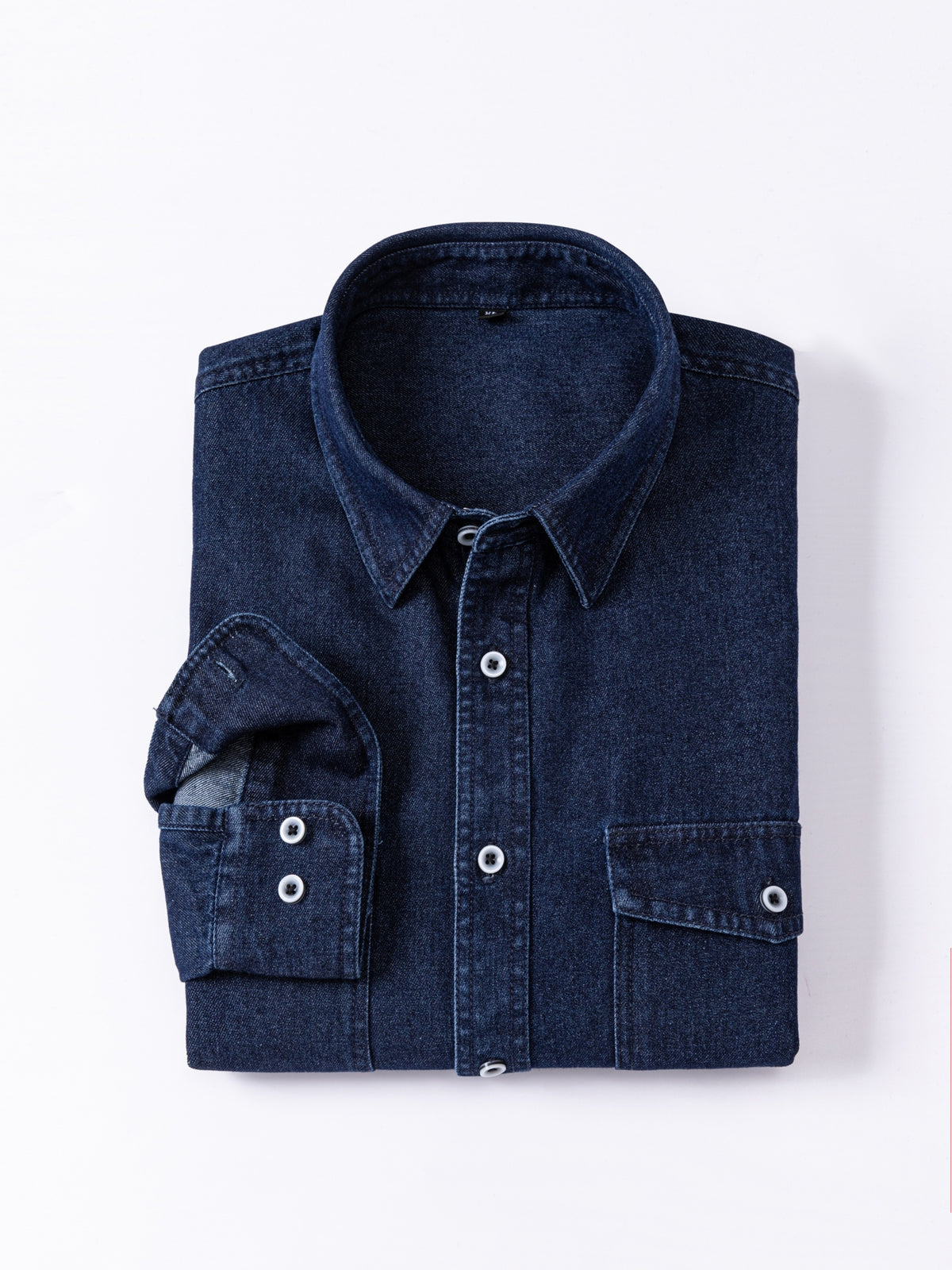 Men'S Casual Shirt American Retro Denim Shirt Fashion Trendy Double-Pocket Utility Shirt Button-Up Long Sleeve T-Shirt Spring Autumn Thin Outerwear - Navy Color