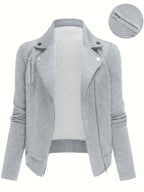 A New Women'S Solid Color Maze Check Zippered Button Decorative Motorcycle Jacket, Stylish And Elegant for Commuting And Casual Wear in Autumn And Winter. The Top Design Is Trendy, with a Unique Style, High-Quality Stitching, Soft Texture - Grey