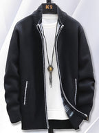 1pc Single Piece Men'S Autumn And Winter Stand Up Collar Knitted Sweater Jacket, Autumn And Winter Knitted Sweater Zipper Cardigan, Casual Thick Warm Sweater Jacket (Solely Includes 1 Jacket) - Black