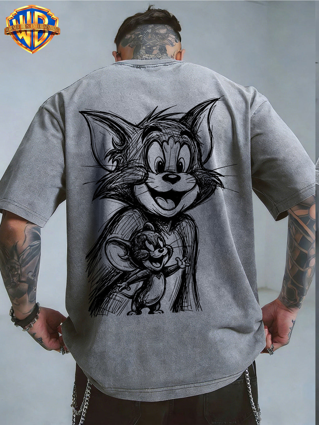 Officially Licensed Warner Bros. Classic Animation Graphic T-Shirt with Sketch-Style Print And Washed, Vintage-Look End; Versatile, Comfortable 100% Men'S Summer Tee Suitable for Outdoor Wear And Workouts - Grey