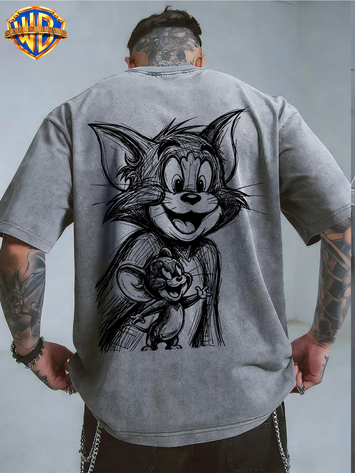 Officially Licensed Warner Bros. Classic Animation Graphic T-Shirt with Sketch-Style Print And Washed, Vintage-Look End; Versatile, Comfortable 100% Men'S Summer Tee Suitable for Outdoor Wear And Workouts - Grey
