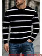 Printed Design – Not Textured, Men's Long-Sleeve T-Shirt, Black and White Striped Pattern, Mixed Color, Multiple Specifications Available, Suitable for Daily Wear, Stylish and Comfortable - Mixed colors