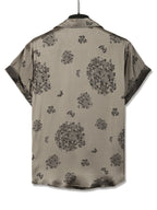 Men'S Casual Luxury Shirt - INS Style Floral Jacquard Short Sleeve Shirt with Button-Front Design, Perfect for Hawaiian Beach Vacations And Refined Casual Wear. Exquisite Gift for Boyfriend/Husband - French Eternal Elegance - Silvery Grey