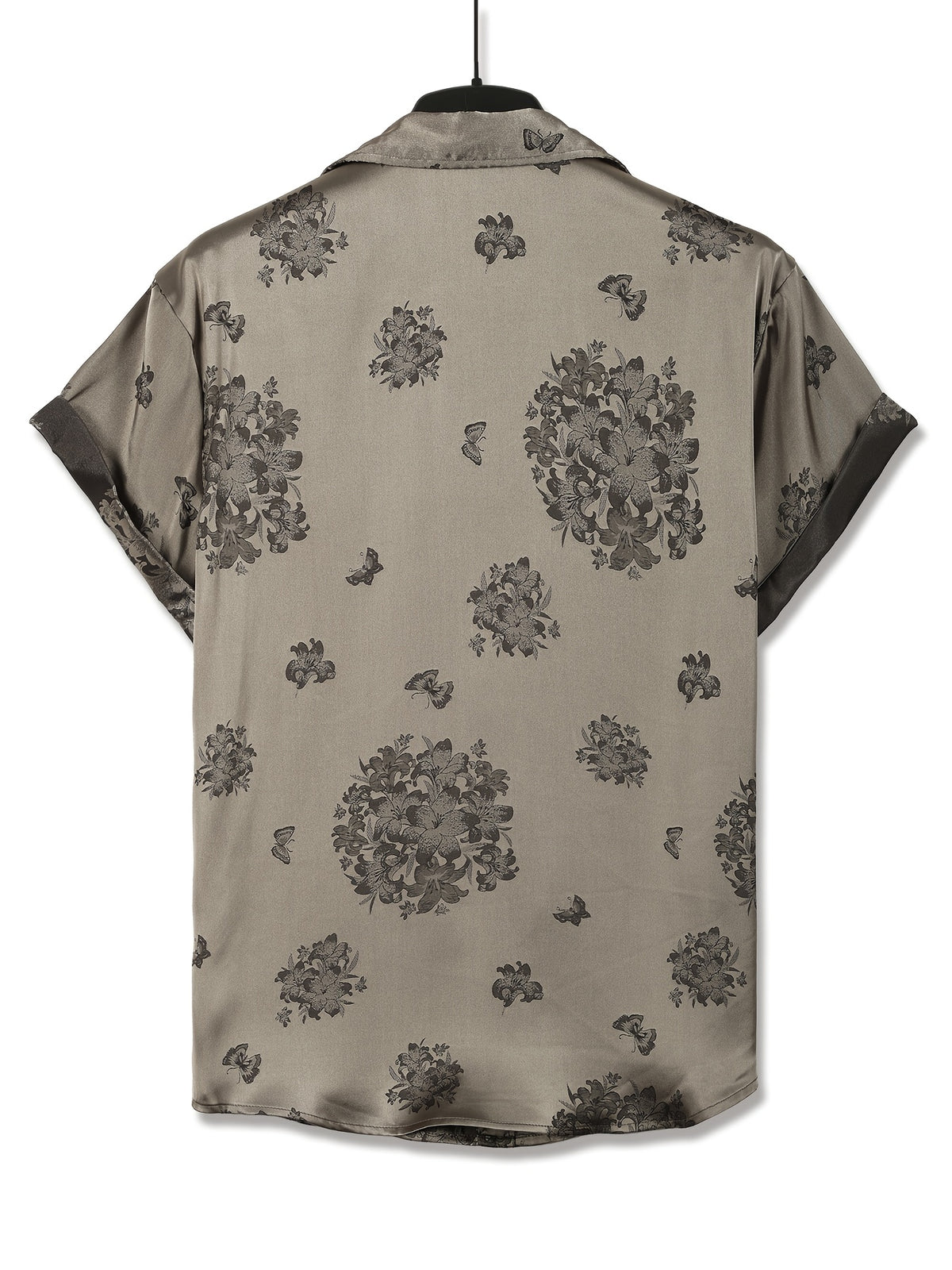 Men'S Casual Luxury Shirt - INS Style Floral Jacquard Short Sleeve Shirt with Button-Front Design, Perfect for Hawaiian Beach Vacations And Refined Casual Wear. Exquisite Gift for Boyfriend/Husband - French Eternal Elegance - Silvery Grey