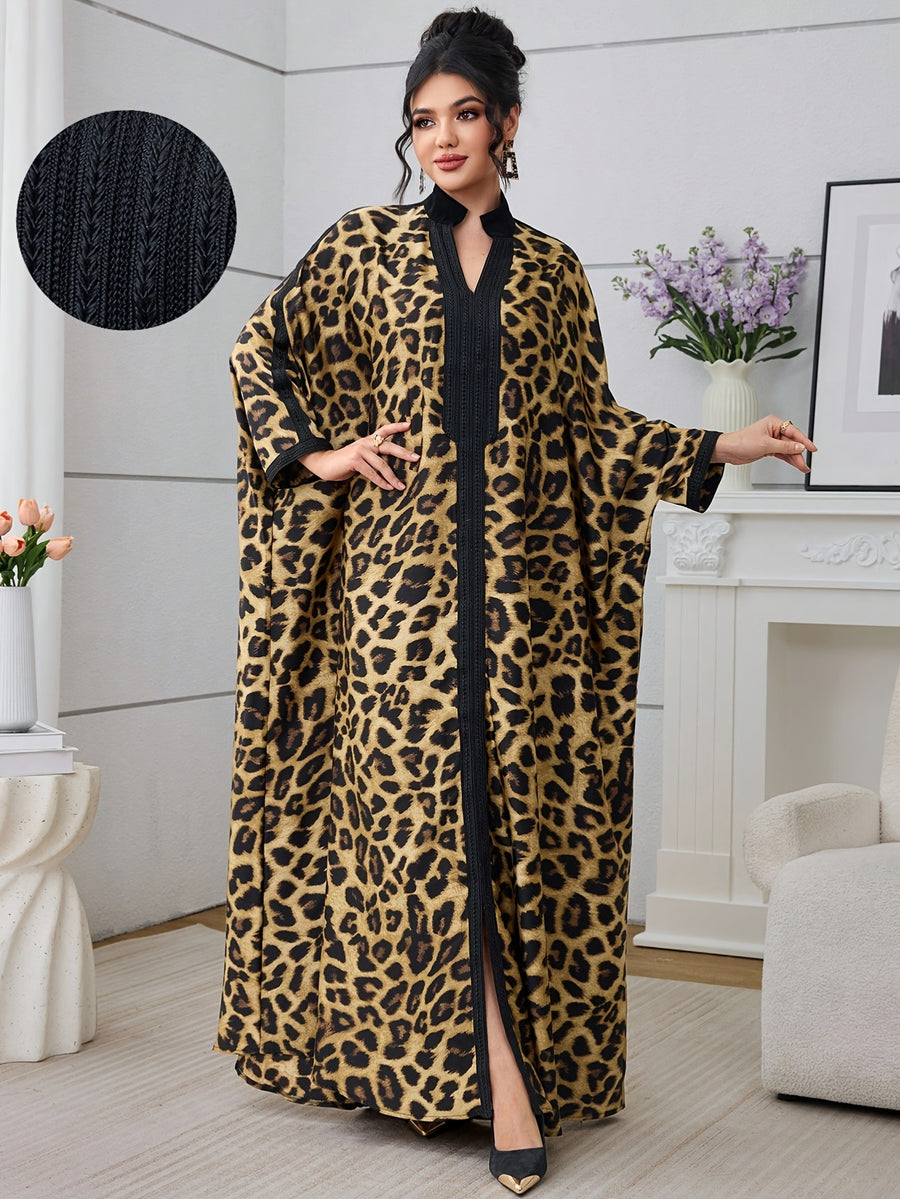Women'S Loose Leopard Print Casual Daily Party Robe - Black