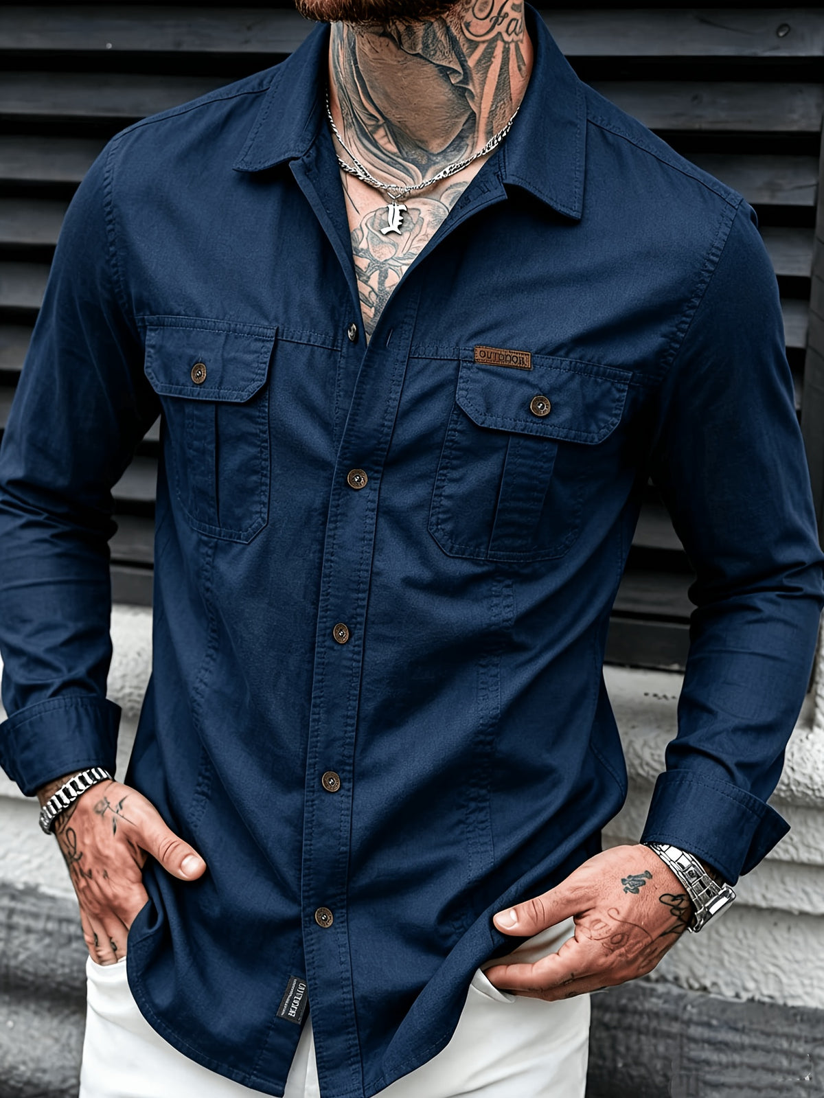 Men'S Autumn/Winter Casual Long-Sleeve Shirt, Quick-Dry Top T-Shirt, Fashionable And Versatile Men'S Clothing, Suitable for Daily Work, Shopping, Travel, Vacation, Or Leisure Activities. It Can Also Be Given As a Gift to Others - Deep Blue