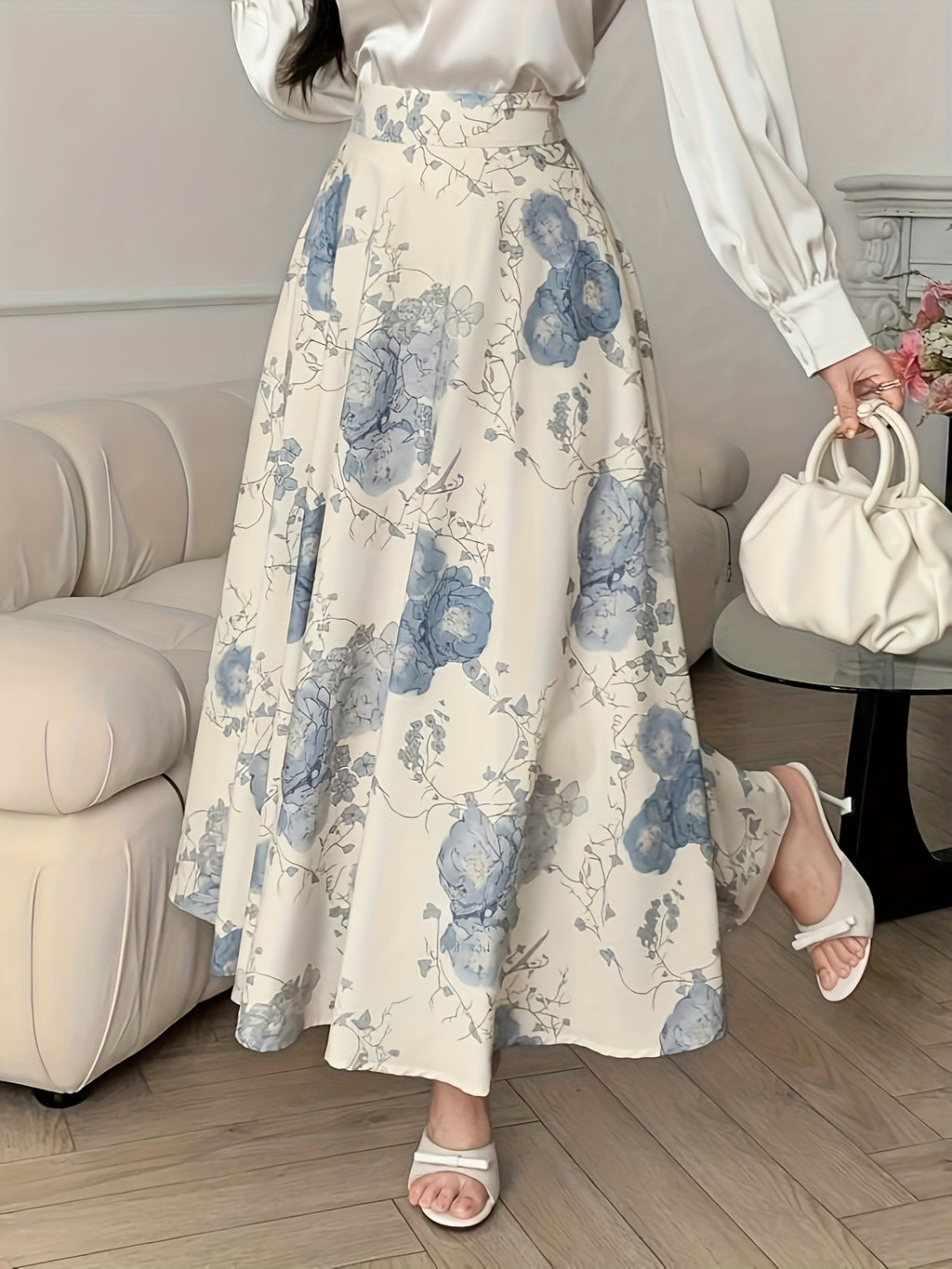 Women's A-Line Skirt with Fashionable Print LL256 - Apricot