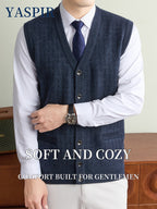Men'S Fall Winter Knit Cardigan Vest with Pockets, Old Money Style, Soft Warm Cold-Resistant, Ideal for Daily Casual, Outdoor Activities & Casual Layering, Perfect Gift for Father And Husband - Colorful Blue