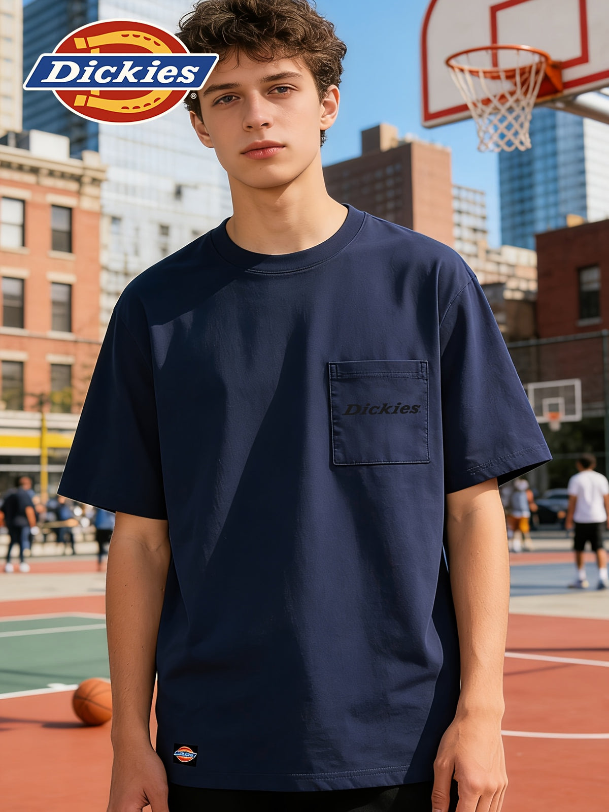 Lisheng Yue Selection DICKIES International Brand Men's Short-Sleeve T-Shirt, Summer 2026 New Style, Cooling Lenzing Bamboo Rayon, Premium Feel, Pocket, Regular Shoulder, Half-Sleeve, Men's Lenzing Bamboo Rayon Pocket Short T-Shirt - Navy Color