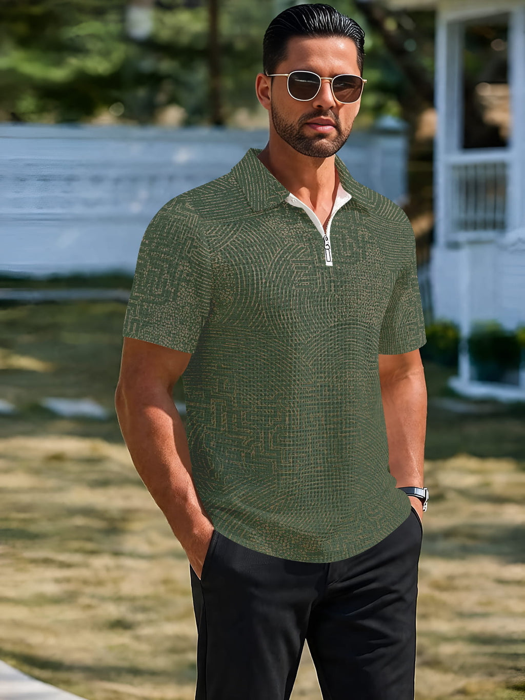 New Summer Men's Waffle Knit Polo Shirt, Trendy Brand Half-Zip Lapel Short-Sleeve T-Shirt, Loose and Versatile Top, Ideal for Commuting Outfits - Mixed colors