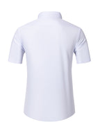 Men's Short-sleeve Shirt with Stand-up Collar/Henley Collar Design, Featuring Exquisite Peak-shaped Embroidery on the Chest - White