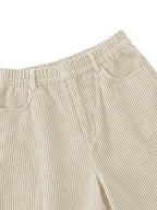 Women's 8-Wale Corduroy Wide Leg Bermuda Shorts, High Waisted Versatile Casual Shorts, Multi-Color Vintage Style, Soft & Stretchy, Suitable for Spring, Summer and Autumn - Milky