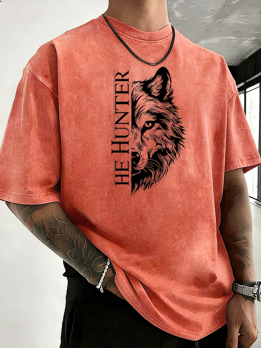 Vintage Washed Loose Double-Faced Print T-Shirt with Letter Pattern, Unisex Classic Basic Style, Soft And Durable Short Sleeve, Suitable for Students And Office Workers - Orange