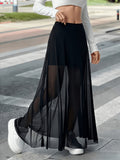 New Women'S Sexy Sheer Mesh Skirt for Dates And Vacations, Loose Long Dress (With Lining) - Black