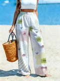 Women'S Casual Wide-Leg Pants, Fresh Floral Print, for Women Seeking Relaxed Style, Suitable for Beach Vacations, Daily Outings, Short Trips [Print Design - No Texture] - Mixed colors