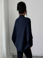 Women'S Cardigan: Casual Elegance with Batwing Sleeves Mid-Length Jumper, Versatile And Sophisticated Knitwear - Navy Color