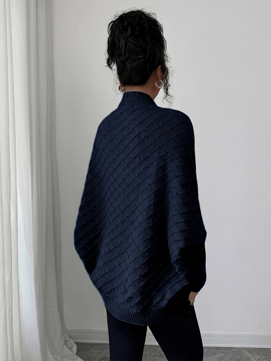 Women'S Cardigan: Casual Elegance with Batwing Sleeves Mid-Length Jumper, Versatile And Sophisticated Knitwear - Navy Color