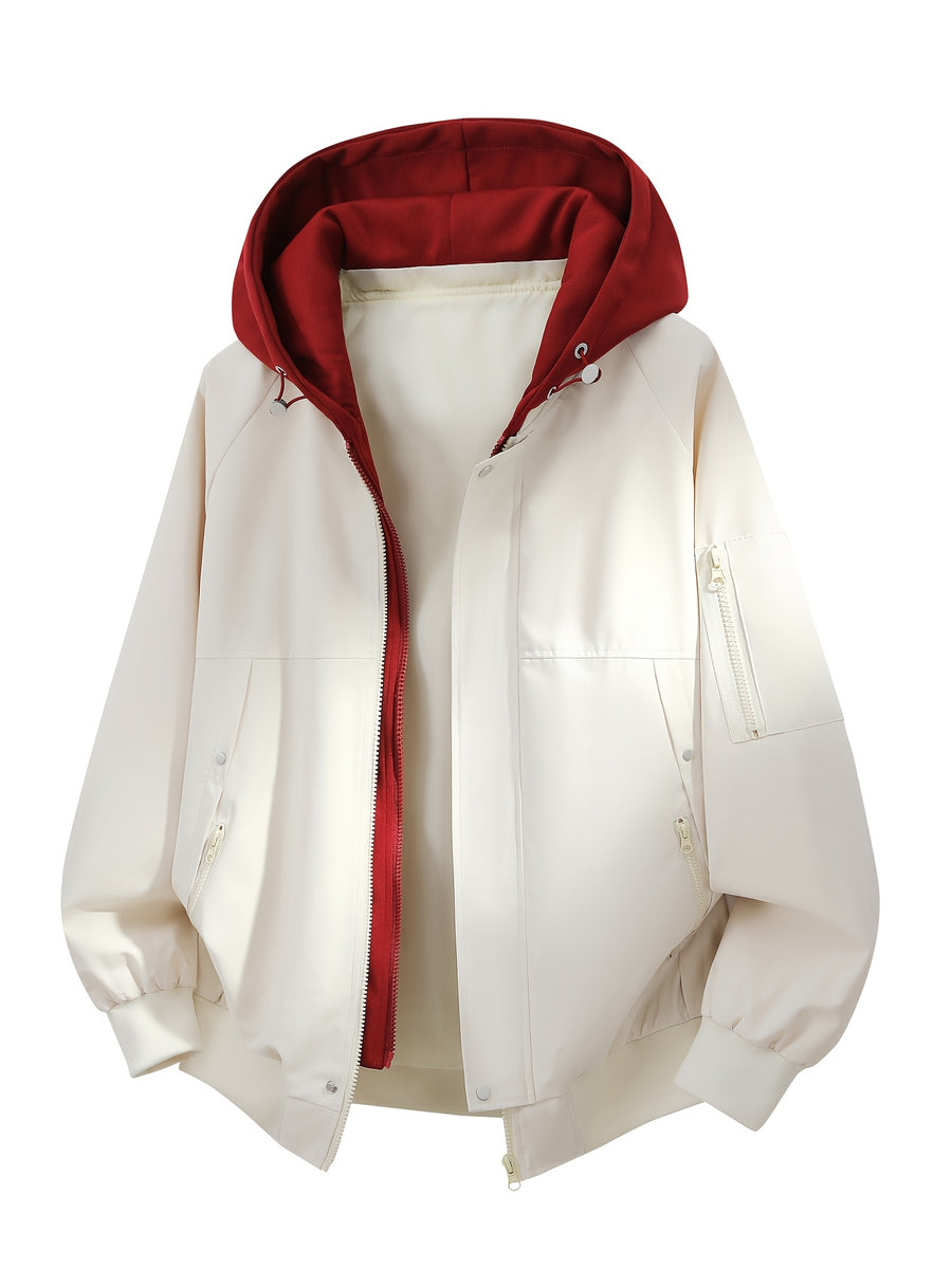 Men'S Hooded Jacket Top, Spring Autumn Outdoor Hiking Jacket Coat, Suitable for Outdoor Leisure Travel Jacket, Best Choice for City Commuting - 2612-Beige