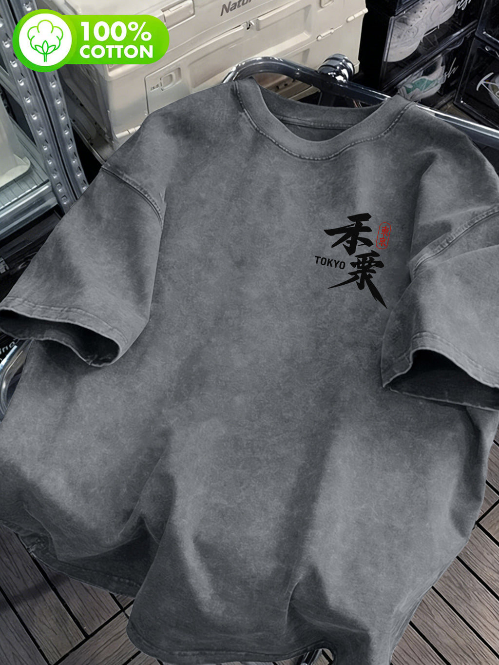 Men's 100% Cotton Washed "Japanese Dark Gothic Style Printed T-Shirt, Samurai Illustration Design, Enhances Outfit Recognizability" Front and Back Double-Sided Print - Casual Cotton Versatile Loose-Fit Summer Crew Neck Short Sleeve - Grey