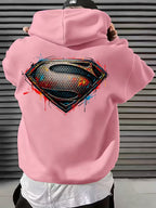 WB Men's & Unisex Superman S Logo Hoodie Sweater - Official Licensed Plush Hooded with Iconic Superman Print, Adjustable Drawstring Hood, Loose Fit for Winter Warmth, Machine Washable Casual Apparel Suitable for Autumn - Pink