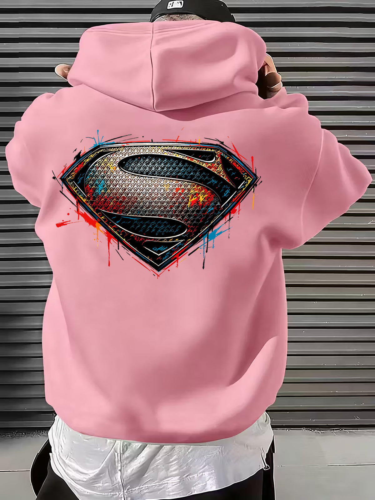 WB Men's & Unisex Superman S Logo Hoodie Sweater - Official Licensed Plush Hooded with Iconic Superman Print, Adjustable Drawstring Hood, Loose Fit for Winter Warmth, Machine Washable Casual Apparel Suitable for Autumn - Pink